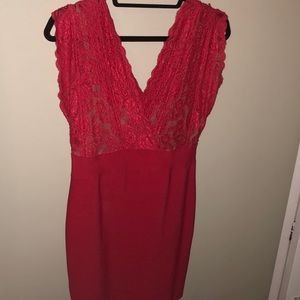 Red Lace Bebe Body Con Dress